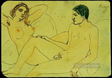 パブロ・ピカソ Painting - ヌードの自画像 1902年 パブロ・ピカソ